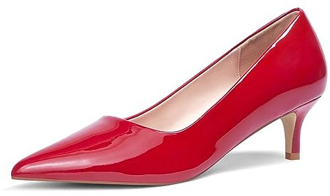 GENSHUO Scarpe da Donna con Tacco Basso Classico da 5 cm, Punta Chiusa e Design Slip-on, Ideali per Ufficio e Abiti, Rosso, 38.5 EU
