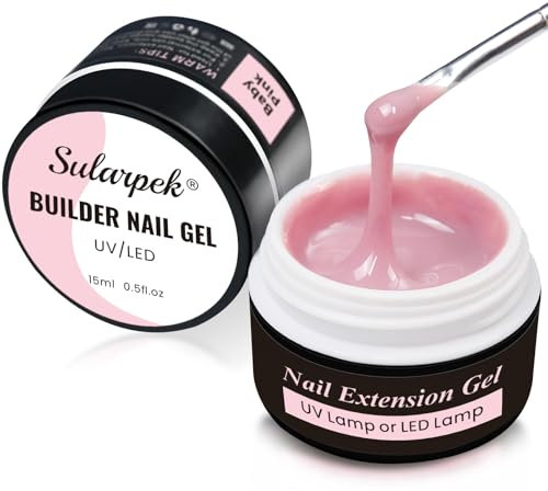 Sularpek Gel Construction Ongle UV, 2 Pièces 15ml Gel Ongle UV, Gel de Construction Ongle, Base Gel UV Ongles pour Nail Art, Nail Extension, Manucure de Réparation, Bricolage(Baby Pink)