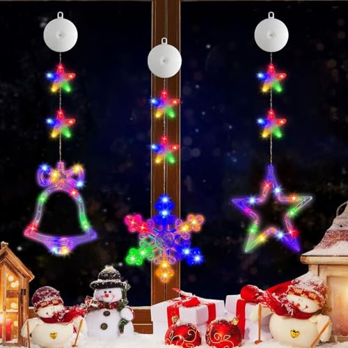 Weihnachtsbeleuchtung,3 Stück LED Hängenden Fensterlicht,Weihnachten Dekorative Fenster Licht,Hängende Innen Fenster Leuchte,Fensterlichterketten Weihnachten,Weihnachtsdekoration Lichter(3-Stile)