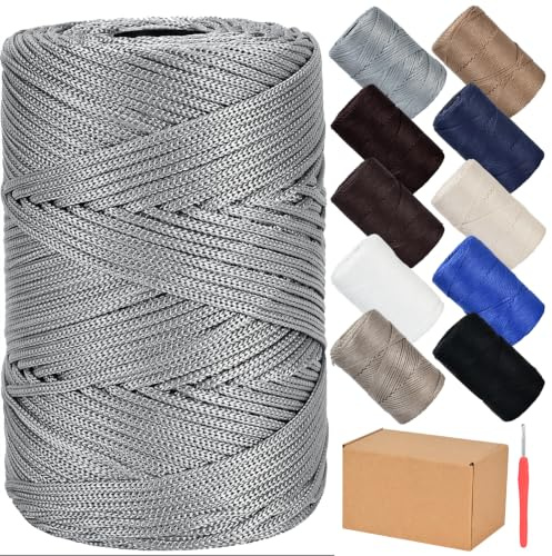 Rope Garn 3mm X 225m Zum Häkeln Makramee Taschen Baumwollschnur Polyester Bäckergarn Baumwollkordel Macrame Cord Baumwollgarn Baumwollfaden Geflochten Textilgarn Körbe Easy Yarn (14,1 Stück)