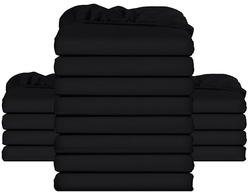 Utopia Bedding Fitted Sheet Bulk Pack of 16 Pieces - Super King, Black - Deep Pocket - Easy Care Soft Brushed Microfibre Fabric - Shrinkage and Fade Resistant - Bottom Sheet