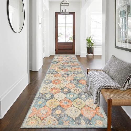 Cekene Trellis Carpet Runners for Hallways Non-slip 80x300cm Washable Kitchen Runner Rug Extra Long Soft Touch Oriental Hallway Rug Runner Floor Rug for Entryway Kitchen Bedroom Laundry Room