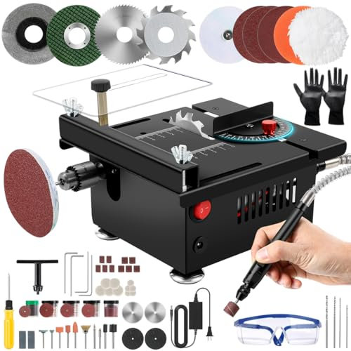 Mini Multi Functional Table Saw, mini Table Saws for Crafts, Portable Mini Desktop Electric Saw for Wood Cutting, Height & Angle Adjustable with More Accessories, for Wood, Plastic Acrylic Cutting