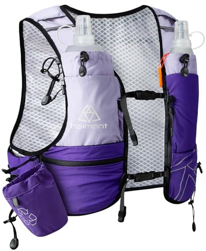 Haimont Lightweight Running Vest Hydration Pack mit 2 Softflaschen für Frauen Männer, Wasserlaufwesten mit Wasserflaschen Race Training Adventure Outdoors Sports, 8L, M, Purple