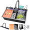 Fregadero Cocina, Fregadero de Acero Inoxidable 304, Fregadero de Cocina Multifuncional, Fregadero Cocina 1 Seno, Fregadero Empotrado con Grifo de Extracción y Varios Accesorios (Negro, 85x45cm)