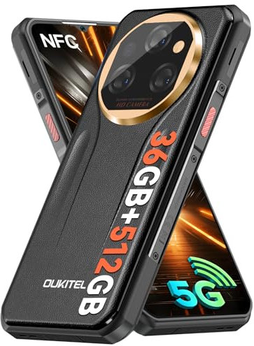 OUKITEL WP39 Pro 5G Movil Irrompible 2025, 36GB+512GB/TF 2TB Móvil Rugerizado, Batería 11000mAh/33W Movil Resistente Android 14, 6.6 FHD+ Teléfono Móvil, Cámara 64MP, Dual SIM/NFC/OTG/GPS - Oro Negro