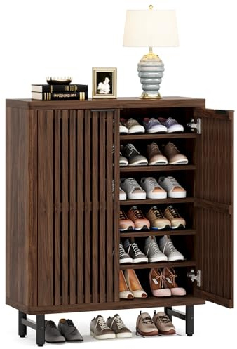 Tribesigns 6-Tier Retro Schuhschrank für Schlafzimmer Flur Wohnzimmer, 24 Paar Schuhe Lagerung mit Türen, verstellbare Regale