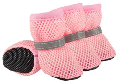 MeiAOBest Hundeschuhe aus Netzstoff, atmungsaktiv, rutschfest, für kleine und mittelgroße Hunde, Größe S, Rosa, 4 Stück