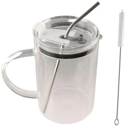 Large Glass Cup withLid & Straw, 1000ml Drinking Glasses, Travel Coffee Transparent Mug with Handle