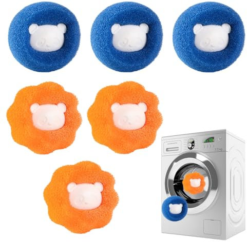 WeddHuis 6 Pièces Réutilisable, Enlève les Poils d'Animaux, Peluches et Fibres, Élimine les Poils de Chiens et de Chats, Anti-Poils pour Machine à Laver, Attrape-Poils, Boule pour Vêtements et Literie