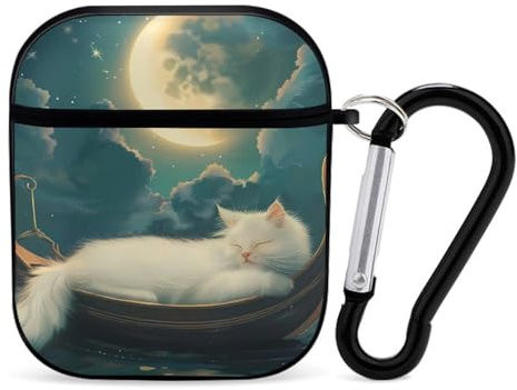 Cat Boat And Ocean Sleeping Earphone Case PC Bluetooth Headphone Case Compatible with Airpods 1/Airpods 2 Black-style