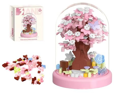 Caelura Blumen Bausteine Set, Sakura Baumhaus Mini Baustein Set – 305 Teile mit Staubdichte Kuppel und Sockel, Geschenke für Kinder und Erwachsene