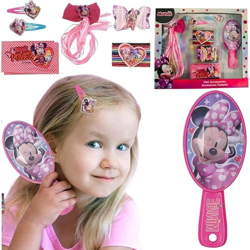 18PCs Minnie Mouse Hair Accessories Set - Disney Girls Comb Clips Bands Beauty Set, Christmas Birthday Gifts for Kids Girls 3+, Dress Up Hair Set Stocking Fillers