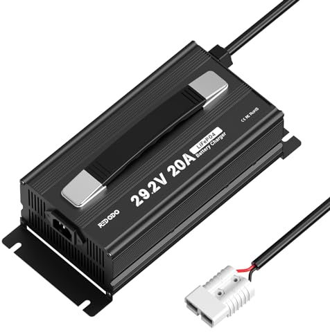 Redodo 29,2V 20A Cargador de Batería Litio, Cargador de Carga Rápida AC-DC, Apto para Baterías de Litio Fosfato de Hierro de 24V, Indicadores LED y 4 Funciones de Protección