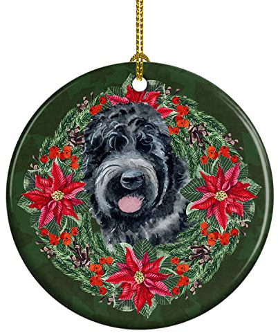 Keramik Weihnachts Ornamente, Hängend Weihnachtsdeko, Schwarzer Russischer Terrier Weihnachtssternkranz, Christbaum Baumschmuck Anhänger, mit Seil