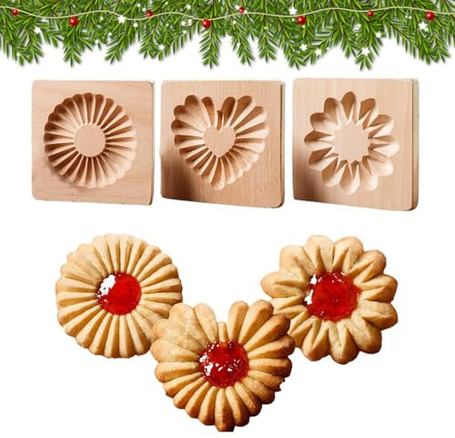 Moules à biscuits, ustensiles de pâtisserie réutilisables en bois | Moule à beurre sculpté en hêtre, pour snacks, biscuits, chocolat, gâteaux, cours de cuisine de Noël