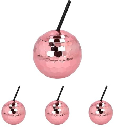 Boland - Discokugel Becher mit Strohhalm, 550 ml, Trinkbecher für Party oder Gartenfeier, Partybecher mit Trinkhalm, Plastikbecher, Partygeschirr (Packung mit 4)