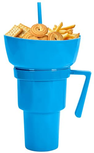 Stadium Tumbler With Snack Bowl - 2 In 1 Cup Bowl Combo With Straw, Snack And Drink Cup, Multifunction Popcorn Cups Reusable Snacks Tumbler, Spill-proof Beverage Holder Food Container For Adults Kids