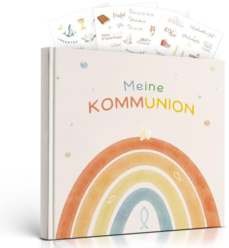 Legezon Gästebuch Kommunion Geschenk zur Erstkommunion Junge & Mädchen Gastgeschenk Kommunion Inclusive Aufkleber Kommunion 96 Seiten Kommunion Deko (Oranger Regenbogen)