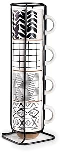 IBILI - Set 4 Mugs Marken y Soporte Metalico, 4 Tazas de gres de 130 ml