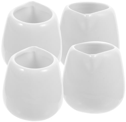 DONFAMDS 50ml Mini Lattiera 4 Pezzi con Beccuccio in Ceramica Bianca | Design Semplice, Versamento senza Gocce, per Ristoranti di Cucina Occidentale, Servizio Tavola