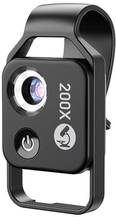 Tsophreniq Phone Microscope with Lens/LED Light, 200X Pocket Microscope Camera Attachment Universally Clip for Cellphone Smartphone Digiscoping Adapter