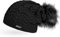 Neverless Coole Damen Strickmütze Strick-Beanie gefüttert mit Fell-Bommel, Winter-Mütze, Bommelmütze, schwarz Unisize