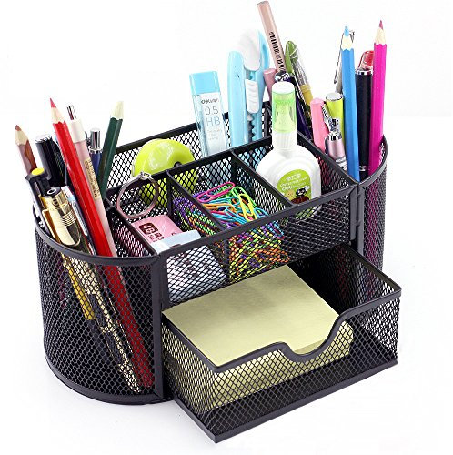 Vonimus Desk Tidy, Mesh Specific Caddy Desk Organiser Set Office Tidy Organiser Metal Pencil Pot Pencil Holder (Black)