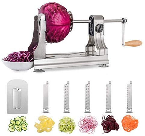 WellToBe 6 Blades Stainless Steel Vegetable Spiralizer Vegetable Spiral Slicer, Adjustable Manual Veggie Zucchini Pasta Spaghetti Maker Zoodle Maker with 4 Strong Suctions