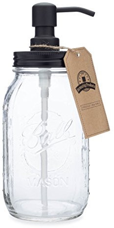 Jarmazing Products Quart Size Mason Jar Soap and Lotion Dispenser - Black Made from Rust-Proof Stainless Steel