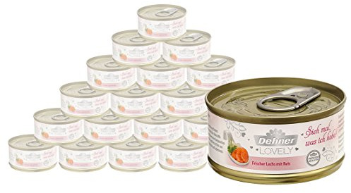 Dehner Premium Lovely Katzenfutter, Nassfutter glutenfrei, für ausgewachsene Katzen, Lachs / Reis, 24 x 70 g Dose (1.68 kg)