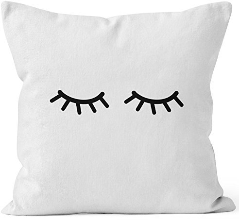 MoonWorks Kissenbezug Schlafende Augen Wimpern Eye Lashes Müde Schlafen Mascara Kissen-Hülle Deko-Kissen Baumwolle weiß 40cm x 40cm