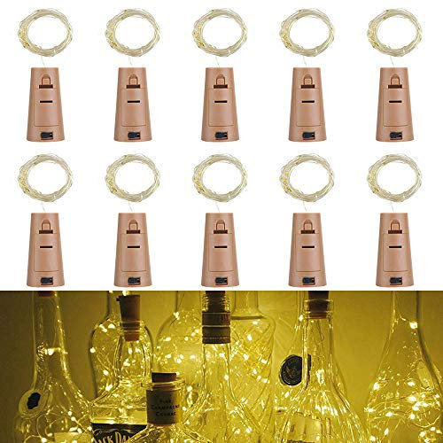 Wine Bottle Lights with Cork,RcStarry 3.3Ft/1M 10 LEDs Cork Lights for Bottle 10 Pack,Silver Wire Bottle Lights for DIY, Party, Decor, Christmas, Halloween,Wedding(Warm White)