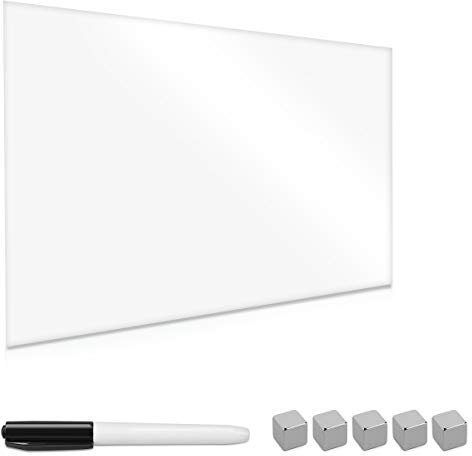 Navaris Magnettafel Magnetboard aus Glas - 60x40 cm Tafel magnetisch zum Beschriften - Magnetwand in Reinweiß - inkl. Magnete Stift Halterung