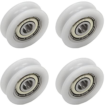 MroMax Puleggia in plastica in nylon a forma di U, 4 x 18 x 6 mm, con cuscinetto di guida, puleggia rotaia a sfere per guida di apparecchiature meccaniche, porte e finestre, 4 pezzi, colore: bianco