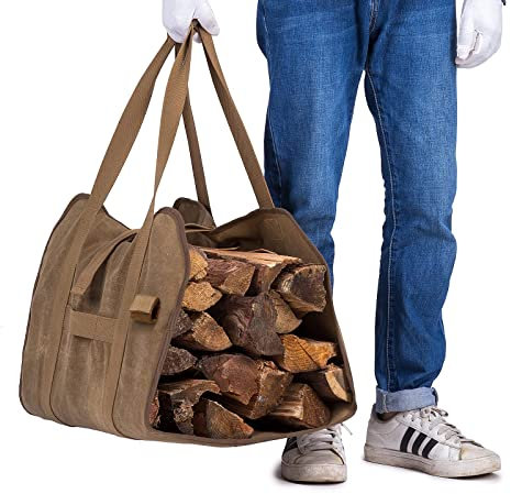 Bolsa de leña para leña, lona encerada, resistente, grande, para chimenea, estufa de leña, accesorios de madera, bolsa de almacenamiento para hoguera