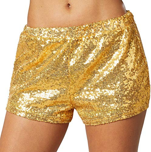 dressforfun 900996 Damen Pailletten Glitzer Shorts, sexy kurze Hose Shorts, Gold (M | Nr. 303887)