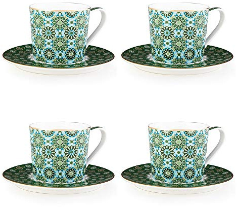 IMAGES D'ORIENT Andalusia Lot de 4 tasses à café en porcelaine Vert/doré Ø 8 cm Hauteur 7,5 cm 210 ml