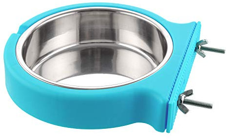 MOACC Crate Dog Bowl, Removable Stainless Steel Hanging Pet Cage Bowl Food & Water Feeder Coop Cup for Cat, Puppy, Birds, Rats, Guinea Pigs, 800ml, Blue