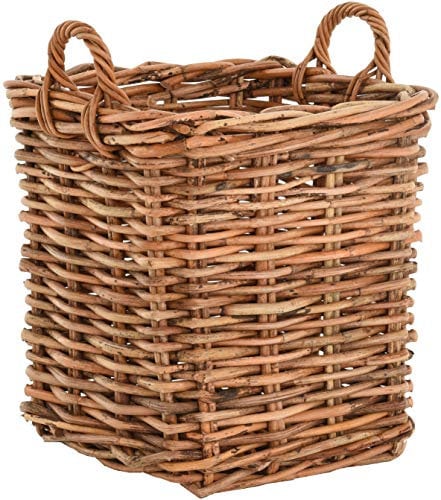 Großer Pflanzkorb Natur Rattan XXL Übertopf Korb mit Griffen Garten Pflanzen Deko-Korb (Quadratisch, Klein)