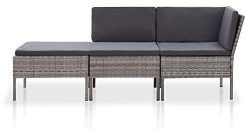Tidyard 3-tlg. Garten-Lounge-Set mit Auflagen Poly Rattan Grau Polyrattan Lounge für mehr Personen Gartenmöbel Sitzgruppe Loungegarnitur Lounge Set für Garten und Terrasse
