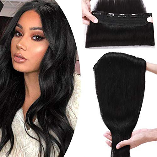 SEGO Haarverlängerungen Clip in Extensions DICKER 7A 100% Echtes menschliches Haar 1 Teilig 5 Clips Dichter Haarteil Remy Echthaar Glatt Schwarz#1-1 22(55cm)-100g