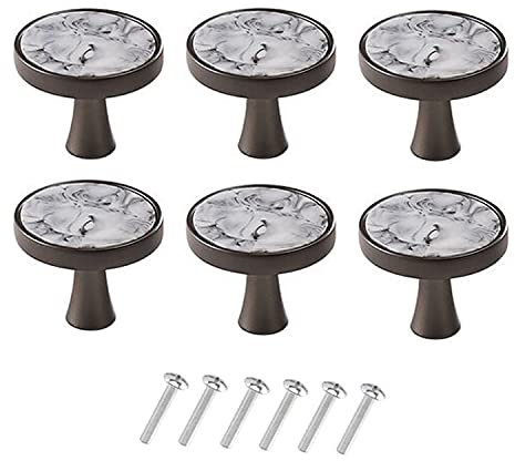 KanDery 6PCS Light Luxury Cabinet Knobs, Modern Drawer Knobs, Creative Cupboard Knobs, 32mm Round Shape Furniture Door Handles, Gray