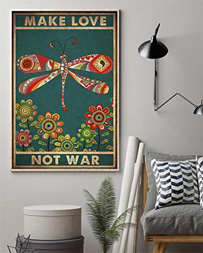 BCTS Poster mit Libellen-Motiv Make Love Not War, Retro, Heimdekoration, Geburtstagsgeschenk, Metallschilder, Poster, 30,5 x 40,6 cm