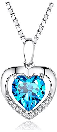 VICKWOOD Collana da donna in argento 925 con ciondolo a forma di cuore con zirconi in blu/bianco/rosa, idea regalo per la migliore amica, 45 cm, Argento sterling, Zirconia cubica