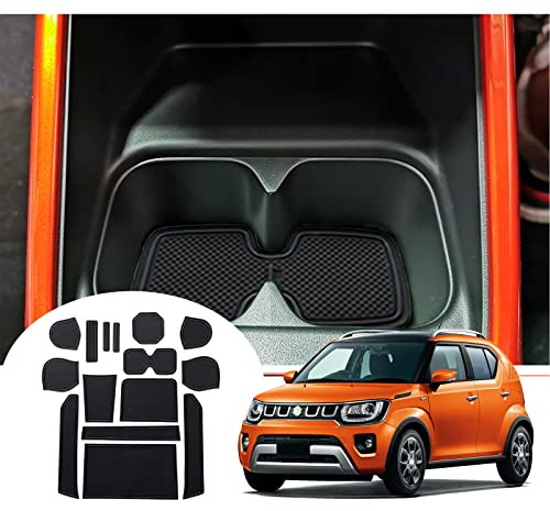 GAFAT Suzuki Ignis 2017-2024 2025 Tapis Antidérapants pour Console Centrale, Ignis 2025 Tapis en Caoutchouc Porte-Gobelet, Boîte de Rangement, Tapis de Porte, Accessoires Suzuki Ignis (Noir)