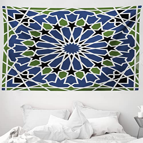 ABAKUHAUS Arabisch Wandteppich und Tagesdecke, Orient Mandala aus Weiches Mikrofaser Stoff Waschbar ohne Verblassen Digitaldruck, 230 x 140 cm, Dunkelblau Grün