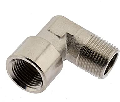 90° Winkel mit Innen- / Außengewnde G 1/4(IG)-R 1/4(AG), 16 bar Messing vernickelt geschmiedet