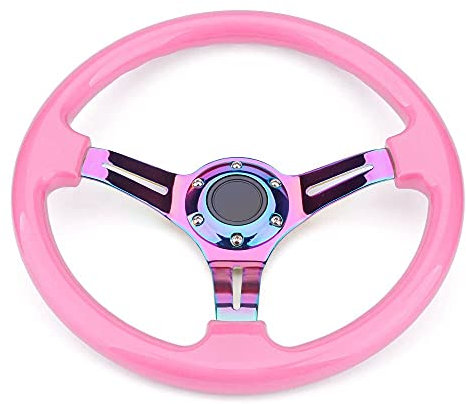 Sportlenkrad Chrom 350mm 14inch Lenkrad ABS Lenkrad Rallye Sportlenkrad (Color : Pink)