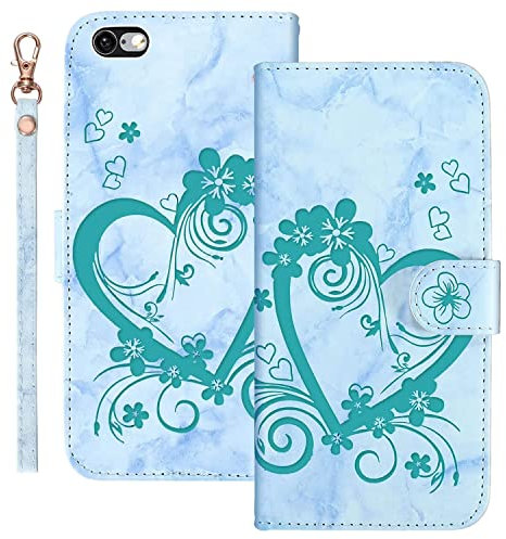 Ailisi Handyhülle für iPhone 6/iPhone 6S (4,7 Zoll), Blume Liebe Herz Muster Marmor PU Leder Klapphüllen Schutzhülle Brieftasche Handytasche Etui Magnetisch Flip Cover Case - Grün
